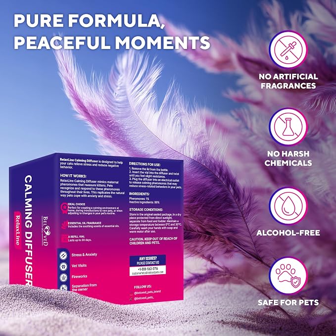 Beloved Pets Cat Calming Diffuser & Pet Anti Anxiety Products - Feline Calm Pheromones Plug in & Cats Stress Relief Comfort Helps with Pee, New Zone, Aggression