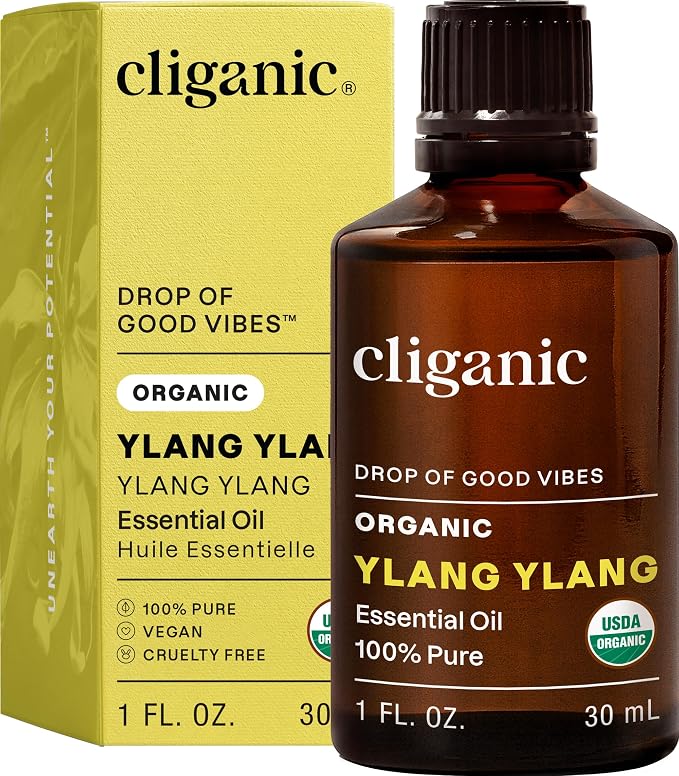 Cliganic Organic Ylang Ylang Essential Oil, 100% Pure Natural for Aromatherapy | Non-GMO Verified