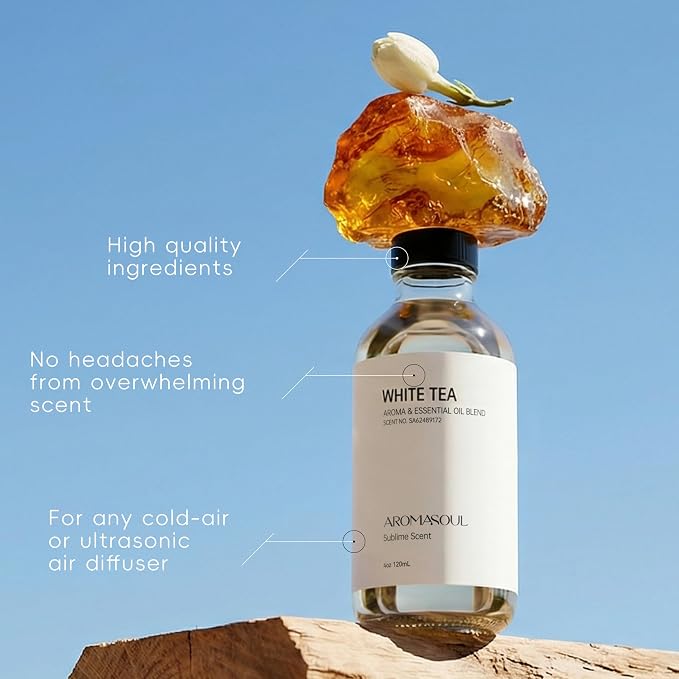 AROMASOUL Hotel Diffuser Oil Inspired by The White Tea Scent - Premium Fragrance Oil No. SA62489172 for Ultrasonic and Waterless Diffusers - 120 mL, 4 fl oz