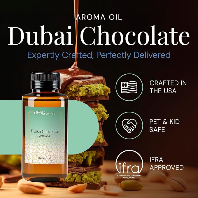Air Esscentials Dubai Chocolate Fragrance Oil for Diffusers, Pistachio, Milk Chocolate & Vanilla Scent, Warm Gourmand Aroma Oil for Home, Office & Car, Cold-Air & Ultrasonic Compatible