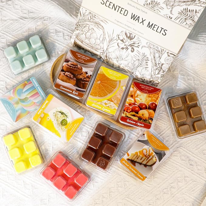 STRN Wax Melts, Soy Wax Cubes Summer Long-Lasting Scented Wax Melt for Wax Warmers, 6 Scents with Cinnamon Roll, Golden Apple, Sicilian Lemon, Scented Mix Melts Tarts, 6 * 1.25 oz