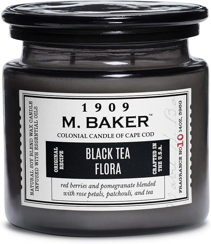 Colonial Candle Black Tea Flora Scented Jar Candle | 2-Wick Natural Soy Blend Wax Candle for Home | Relaxing Aromatherapy Candle Infused with Essential Oils | M. Baker Apothecary Glass Jar Candle