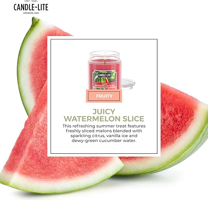 Candle-lite Scented Candles, Juicy Watermelon Slice, 18 oz Jar, Proudly Poured in The USA, Aromatherapy Candle, Single-Wick with 110 Hours of Burn Time, Perfect for Creating a Refreshing Ambiance