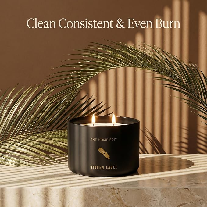 Hidden Label Black Oud Pepper Soy Candle, 10oz 2-Wick, 45H Bold Spice | Strong Masculine Aromatherapy | Non-Toxic Phthalate-Free | Even Melt No Tunneling | Luxe Reusable Glass Gift