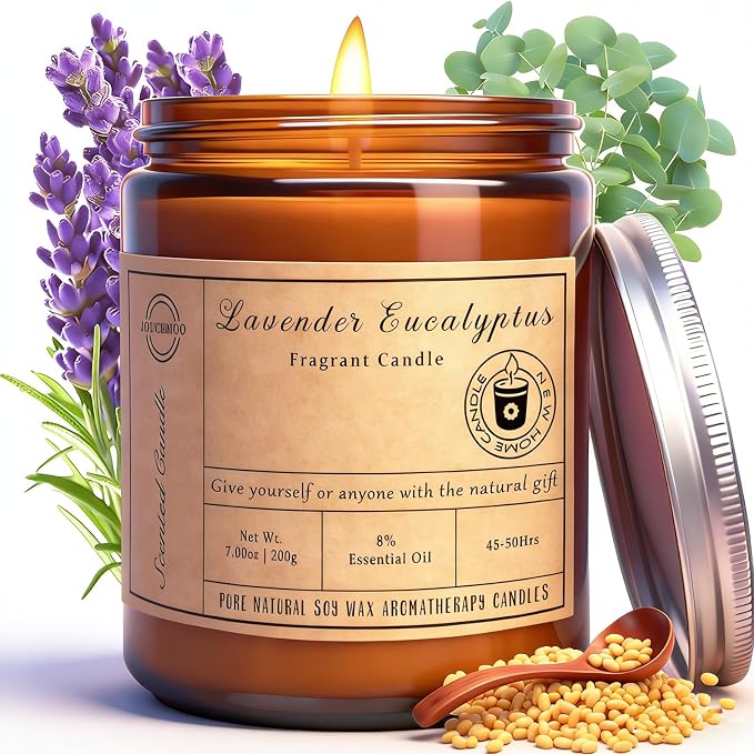 Scented Candles - Lavender Eucalyptus Candles for Home Scented, 7oz Soy Wax Aromatherapy Candle, Stress Relief, Calming Candle for Relaxation, Non Toxic, Birthday Gifts for Women & Men