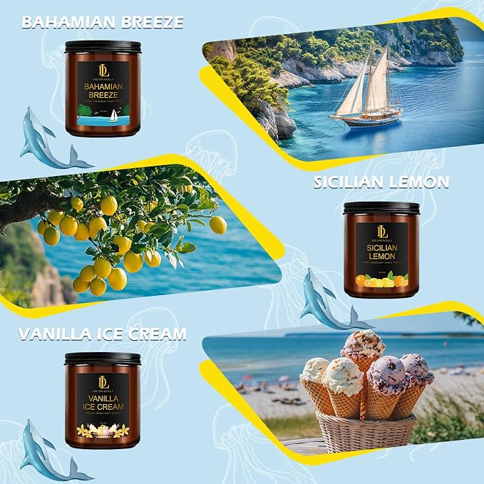 6 Pack Scented Candles Set, 42oz 300 Hour Long Lasting Candle, Soy Candles for Home Scented, Scents of Coconut Vanilla/Pineapple Cocktail/Sicilian Lemon/Pink Sands/Bahama Breeze/Vanilla Ice Cream