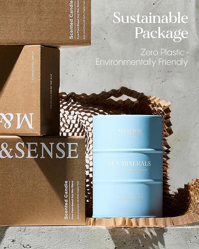 M&SENSE Sea Minerals Scented Candles Ocean Large,21.2 oz | Natural Soy, 21.2oz, 120 Hour Slow Burning, Stress Relief Meditation Relaxing
