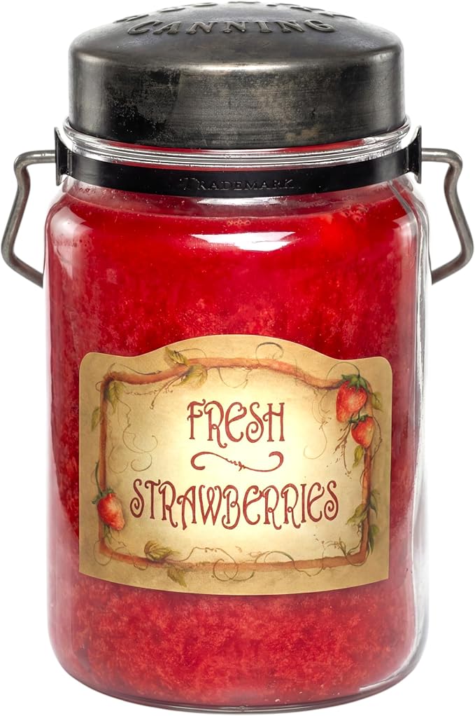 McCall’s Candles | Fresh Strawberries | 26 oz Scented Candle | USA-Poured | Vintage Rustic Jar with Carrying Handle | Sweet Farmstand Berry Fragrance