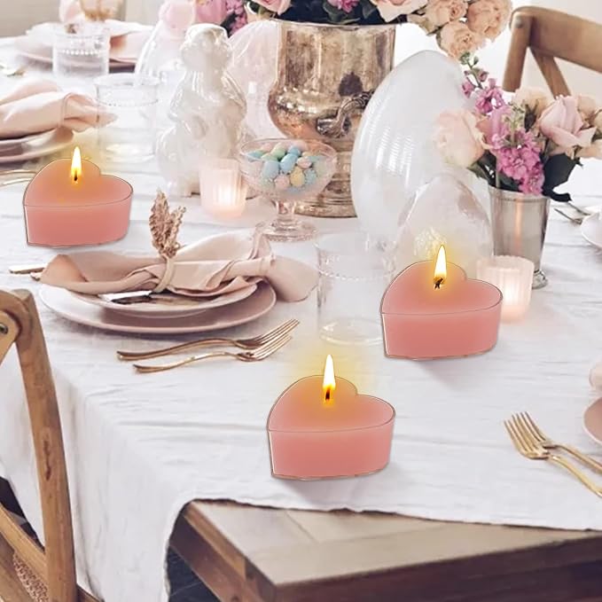 Cherry Blossom Scented Heart Tealight Candles, Pink Scent Tea Lights Candles Clear Cup, 24 Pack Colored Tealights Candle, 4 Hour Burn Time Tea Candles for Valentine's Day Weddings Romantic Decor