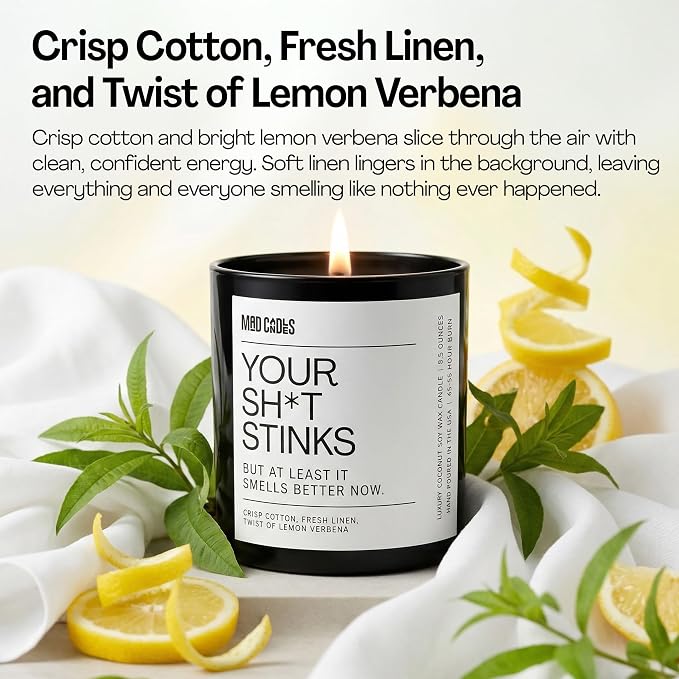– Your Sh*t Stinks | Luxury Scented Candle for Bathroom & Bedroom Decor | 9.5oz Coconut Soy Wax | Non Toxic | Long Burn Time | Hand Poured Candle Jar for Home Fragrance