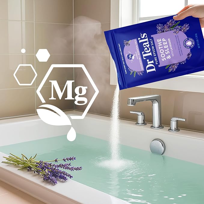 Dr Teal's Pure Epsom Magnesium Salt Soak, Soothe & Sleep with Lavender, 3 lb (Pack of 4)