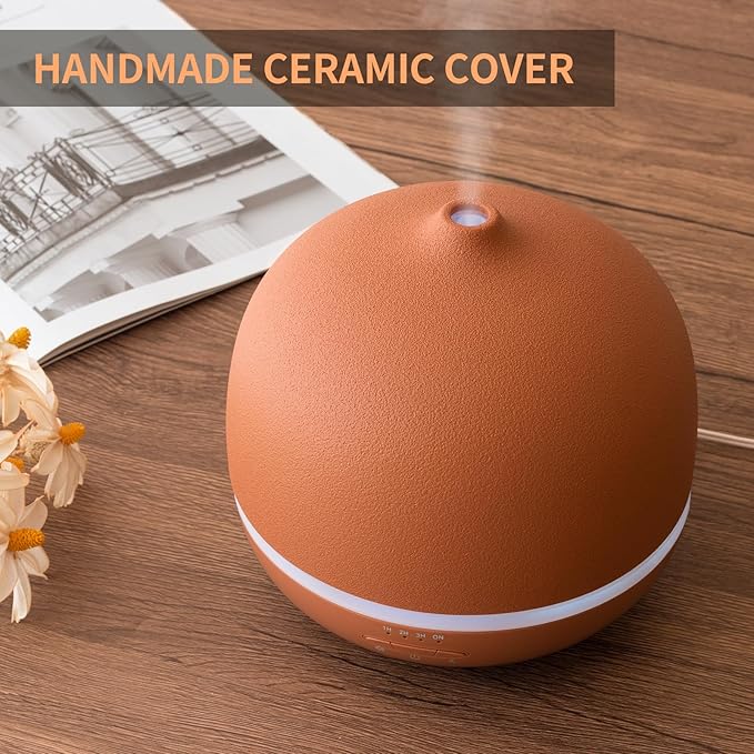 Stone Diffusers for Essential Oils Large Room,500ml Handmade Ceramic Diffuser with 4 Timer & 10 Ambient Light Settings for Home Office (Terracotta)