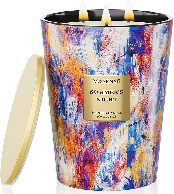M&SENSE Summer Night Scented Soy Candle, 3-Wick 35oz | 150 Hours Burn Time, Non-Toxic, Calming Stress Relief, Home Scented Decor, Housewarming Gift
