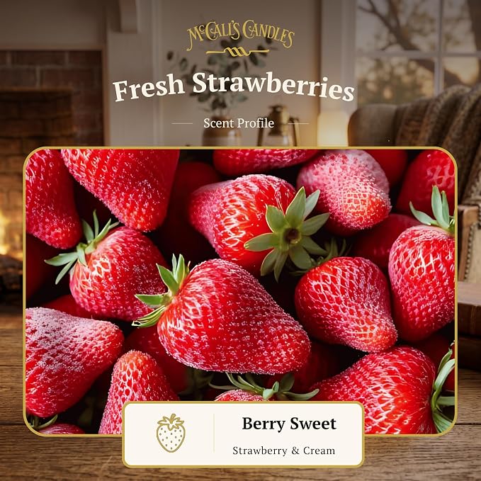 McCall’s Candles | Fresh Strawberries | 26 oz Scented Candle | USA-Poured | Vintage Rustic Jar with Carrying Handle | Sweet Farmstand Berry Fragrance