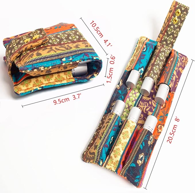 Essential Oil Storage Bag - Canvas, 6 Bottles (5ml-10ml), Ethnic Print Bohemia Style