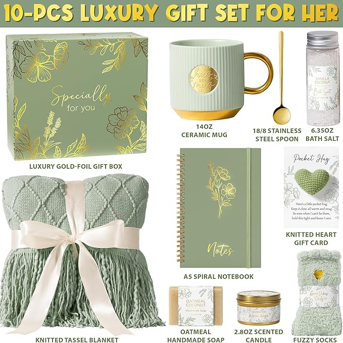 Self Care Gifts for Women Get Well Soon Gift Baskets, Birthday Gifts for Women Spa Basket Care Package, Sympathy Inspirational Thinking of You Unique Gift Set for Mom Her Wife Girlfriend Sister Friend