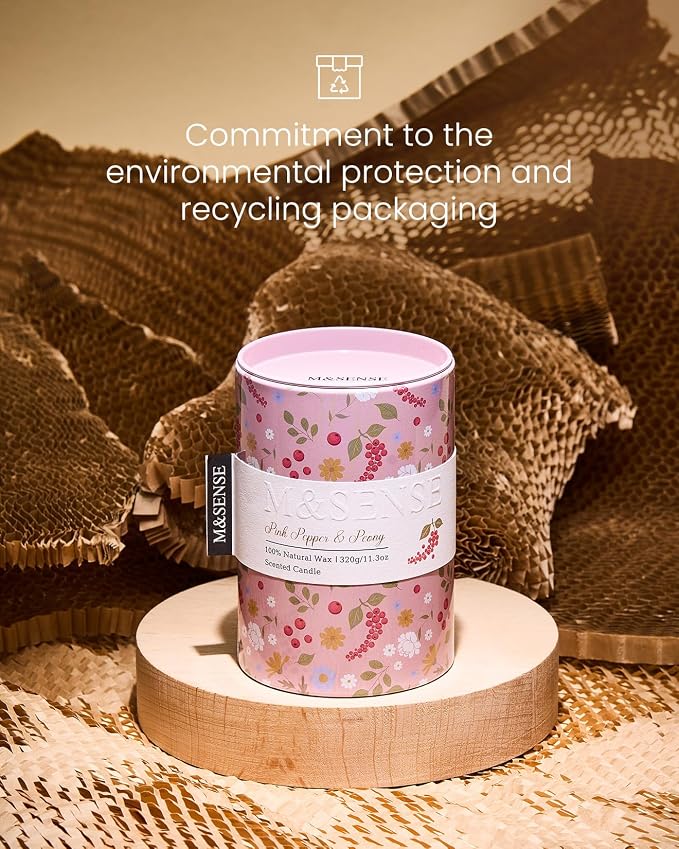 M&SENSE Pink Pepper Peony Scented Candle, Medium Jar 11.3oz | Natural Soy Wax, Floral Candles, Up to 70 Hours Burning, Long-lasting Fragrance, Gift for Spring Holiday