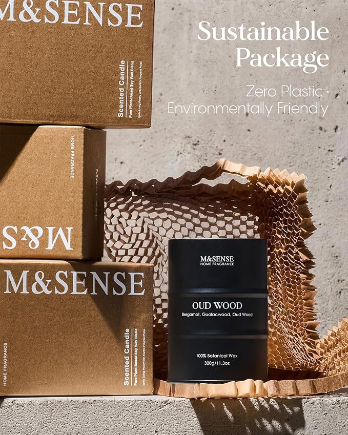 M&SENSE Oud Wood Scented Candles Christmas Decor, Natural Soy Wax Hoilday Candle, 11.3oz 70 Hours Christmas Candles, Winter Candle Gifts for Men Women,Sandwood Scented Candle for Home