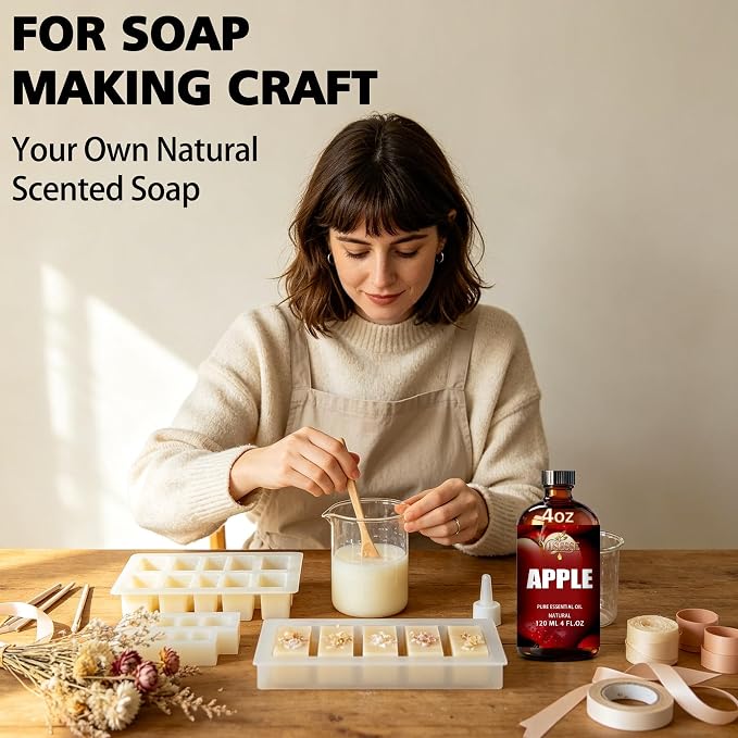 Apple Essential Oil, Apple Oil 4 Fl Oz 120ml for Diffuser Yoga Soap & Candle Making – with 0.33 Oz Roller Ball & Dropper YHSESSE Essential Oils