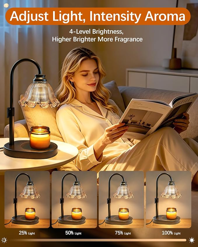 Candle Warmer Lamp with Timer Dimmable, Adjustable Candle Warmer Lamp for Jar Candles 3-Wick, Flameless Smokeless Candle Heater with 2 Bulbs, Home Decor Birthday Mothers Day for Women Mom (BLACK)