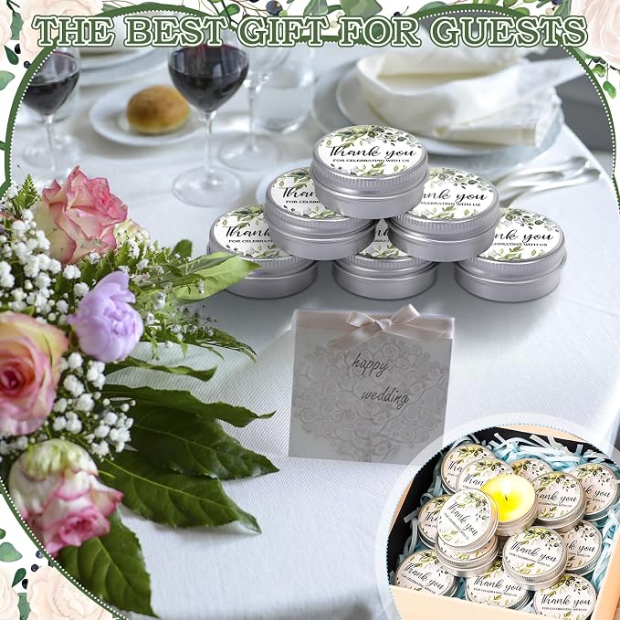 MTLEE 50 Pcs Greenery Wedding Candles Gift Favors for Guests 1 Oz Lavender Scented Soy Wax Aromatherapy Candle Favors for Bridal Shower Rustic Wedding Party Guests(Fresh Leaves)