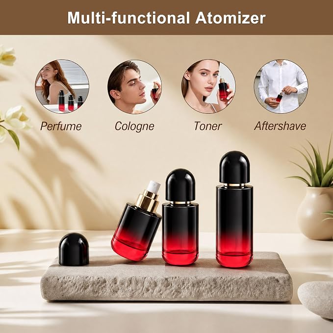Glass Perfume Bottle Empty Refillable Cologne Sprayer with Upgraded Fine Mist Atomizer, Perfume Spray Container with 3 Easy-Fill Transfer Tools for Fragrance Essential Oils (1, ounces)