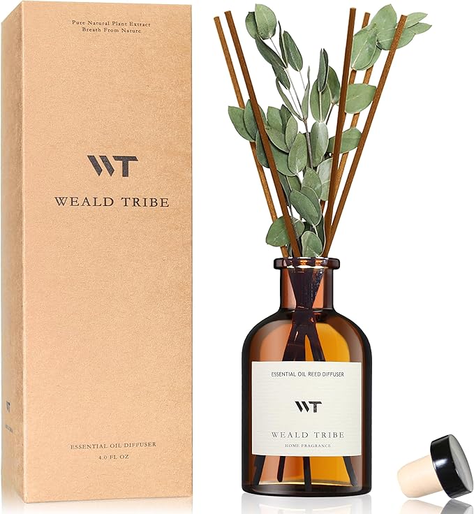 WEALD TRIBE Flower Reed Diffuser Set Eucalyptus & Lavender Scent for Room Bathroom Accessories Shelf Decor & Air Fresheners, Sticks Defusers with 4.0 fl oz Essential Oils, Home Fragrance Office Gift