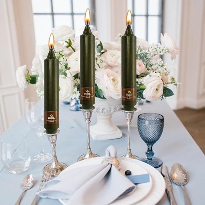 Olive Candles 4 PCS Taper Candle Unscented Tapered 7 inch Smokeless Candlesticks Candles Sticks Gift Idea Table Decor Housewarming Dinner