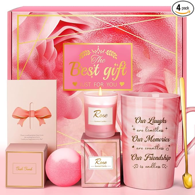 Best Friend Gifts for Women: Eletorot Mothers Day Gift for Friendship, Unique Pink Spa Relaxation Baskets Set for Birthday, Galentines, Valentines, Christmas, Easter, Graduation, Long Distance BFF