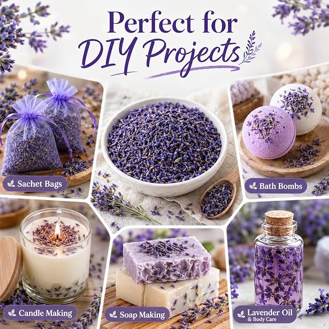 Sukh 3OZ Dried Lavender Flowers - Lavender Buds Sachets Bags for Drawers Closets Fresh Scents Lavenders Sachet Bags Dried Flowers for Patry Birthday Bridal Shower Organic Bulk