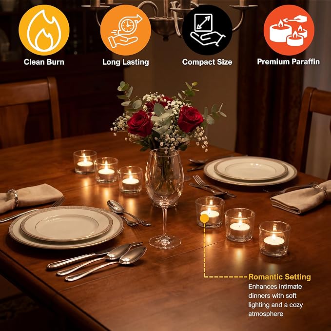 PAMI Premium Long-Lasting with 8 Hours Burning Time Unscented Round Tealight Candles [50-Pack] - Paraffin Tealights with Beautiful Flame- Perfect for Votive Candle Holders