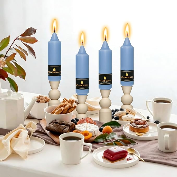 5 inch Short Taper Candle 4 Pack Handmade Dusty Blue Candles Unscented Pastel Candlesticks for Holiday Wedding Dinner Party Seasonal Celebration Birthday Home Decoration