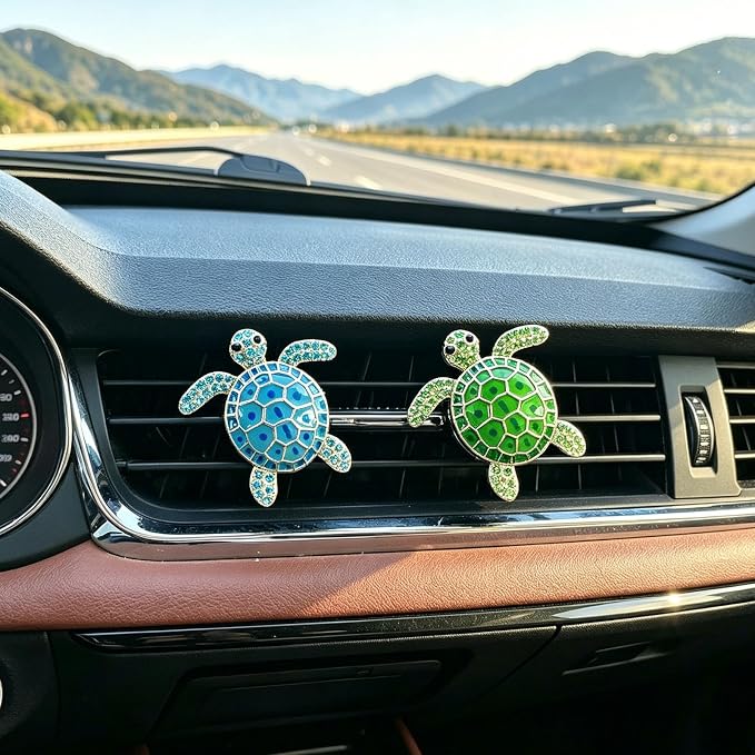 4pcs Cute Sea Turtles Car Air Vent Diffuser – Clip-On Fragrance Air Freshener for Cars with Replaceable Refills, Adorable Animal Car Vent Clip for SUV & Truck (Blue Green, Ocean)