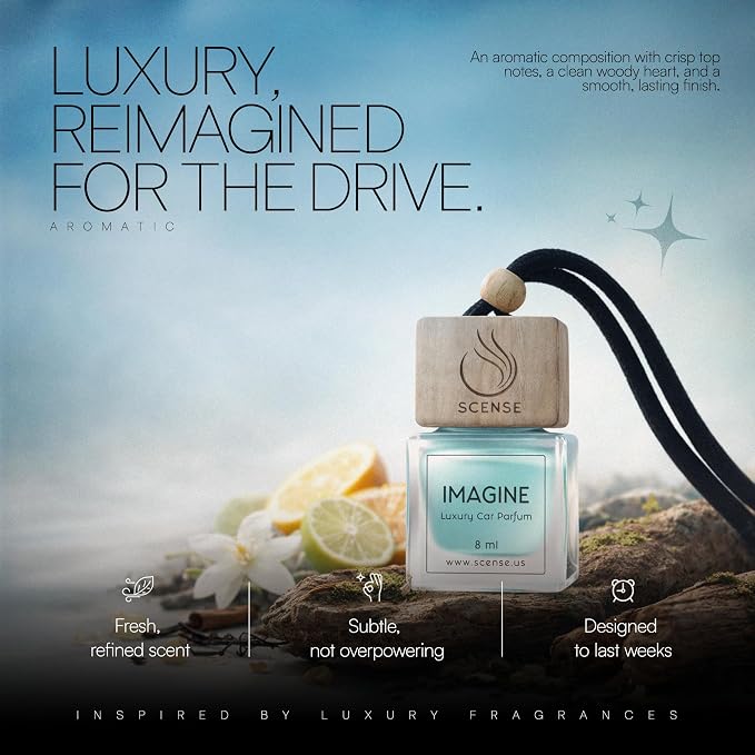 IMAGINE Luxury Car Air Freshener for Men | Perfume Style Car Fragrance Diffuser & Vent Clip | Odor Eliminating Fresh Car Smell Long Lasting Scent Refillable | Premium Car Scent by SCENSE