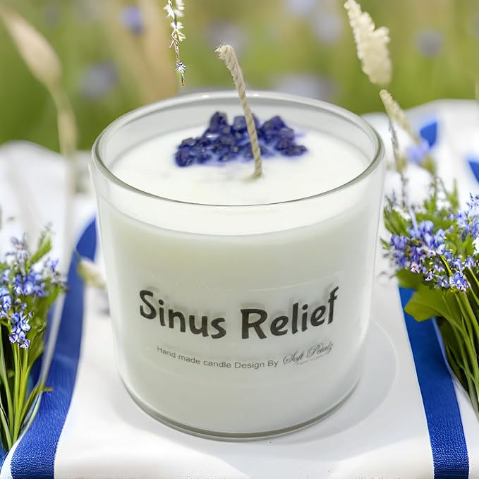 Sinus Relief Soy Wax Candle with Peppermint, Eucalyptus, Lavender, and Menthol, 6 oz, New and Improved with Stronger Scent