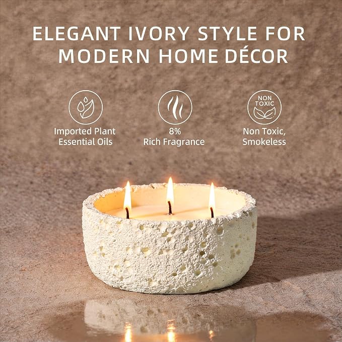 Viyffo 20oz Large Citronella Candles Outdoor, 3 Wick Citronella Candle, Non Toxic Soy Candles for Women, Matte Ivory Ceramic Jar, Outdoor Candle for Patio, Porch, Backyard, Deck & Summer Decor