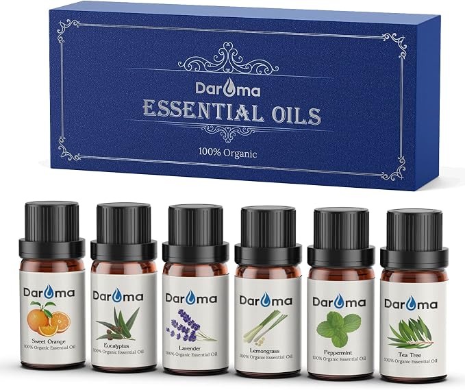 Premium Essential Oil Set - 100% Pure and Natural Aromatherapy Oils - 6-Pack Gift Set with Lavender, Peppermint, Eucalyptus, Tea Tree, Orange, and Lemongrass - 10ml Bottles