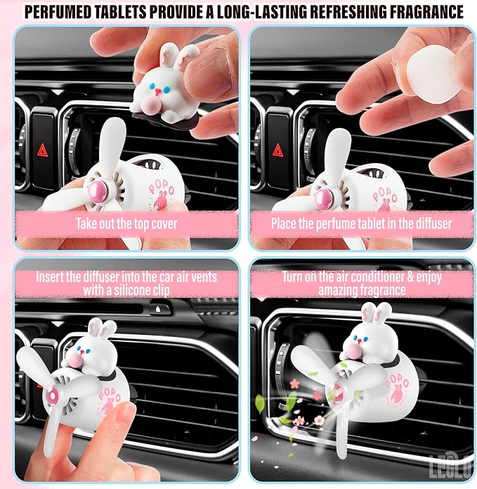 White Rabbit Pilot Car Air Freshener Vent Clip – Airplane Car Freshener | Easy Clip-On, ABS+PP | Rotating Propeller for Eliminating Odors, Long-Lasting Fragrance & Fun Addition to Your Vehicle