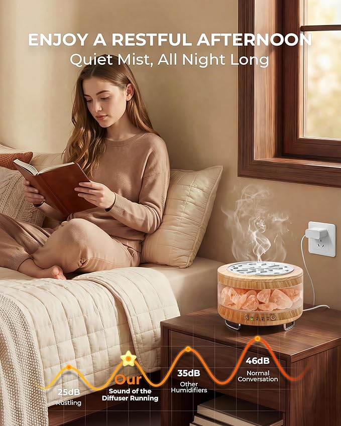 Essential Oil Diffuser with Himalayan Salt Lamp, 350ml Ultrasonic Aromatherapy Humidifier, 7 Colors LED Light, Timer & Auto Shut-Off for Home Bedroom Office Spa Yoga