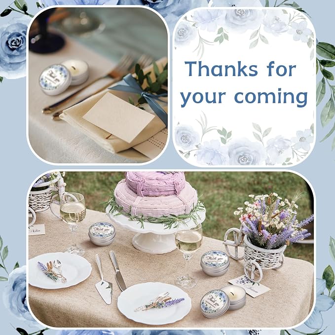 MTLEE 50 Pcs Wedding Candles Gift Favors for Guests 1 Oz Lavender Scented Soy Wax Aromatherapy Candle Favors for Bridal Shower Rustic Wedding Party Guests(Blue Flowers)