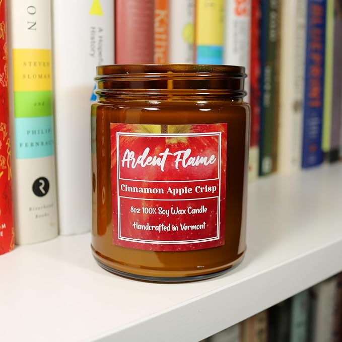 Candles | Cinnamon Apple Crisp | 100% Natural Soy Wax Candle for Home Decor | Highly Scented | Premium Fragrance | Handmade in Vermont, USA | 8 oz | Long Lasting | Gift for Women and Men