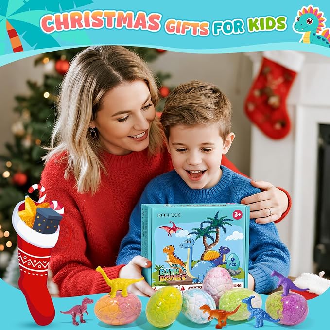 Dinosaur Bath Bombs for Kids with Surprise Inside, Gifts for Kids | Gentle Natural Organic Formula, Fun Bubble Bath Fizzes for Daily Bath Time, Birthday & Christmas Gift for Boys and Girls