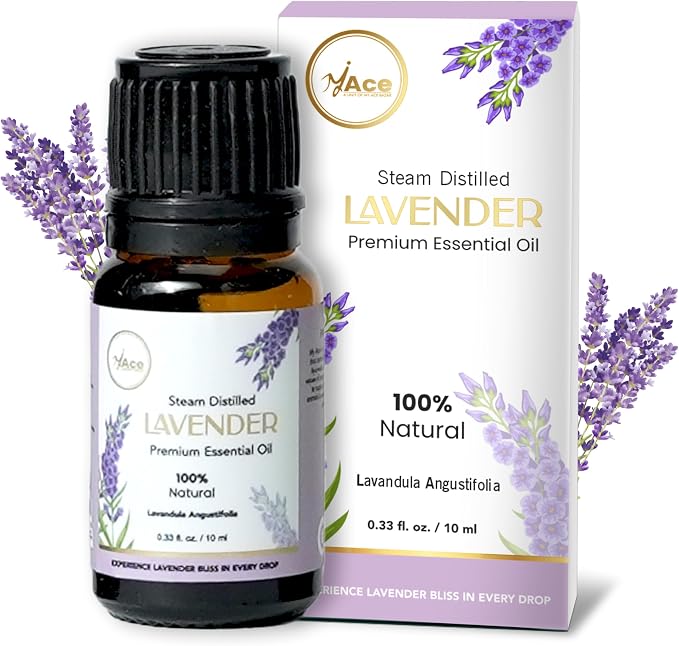 My ACE Lavender Essential Oil 0.33 Fl Oz - Pure & Natural - Premium Grade for Aromatherapy, Diffuser, Skin, Hair, Massage, Candle & Soap Making, Home - Glass Bottle with Dropper - Long Lasting Scent