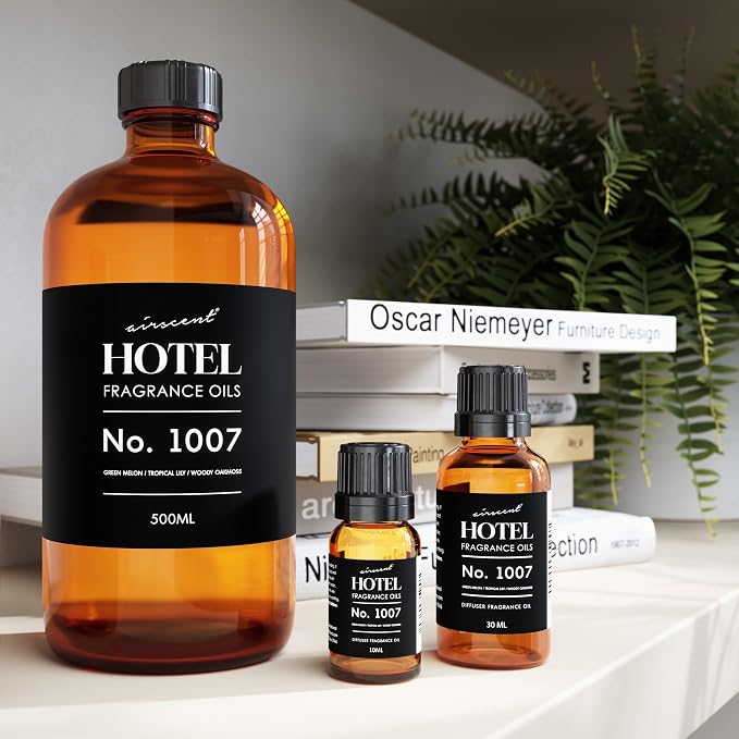 AirScent Hotel Diffuser Oil No. 1007 - Green Melon Lily Oakmoss - 500 mL | Premium Fragrance Oil for Ultrasonic and Waterless Diffusers and Crafting - Vegas Hotel Scent - Glass Dropper Bottle