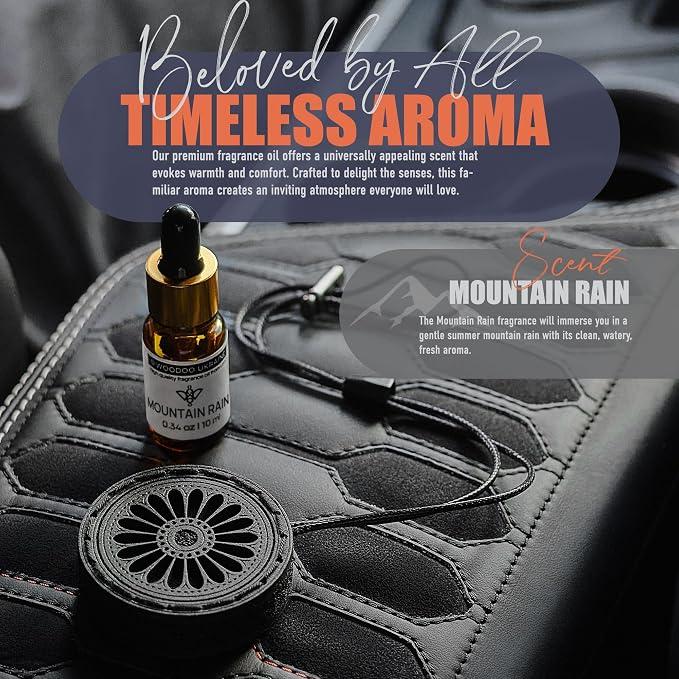 Handmade Wood Car Air Freshener — Best Wheels Designed Refillable Essential Oil Diffuser — Long Lasting Mountain Rain Fragrance Oil 10 ml — Car Accessories Gift Box
