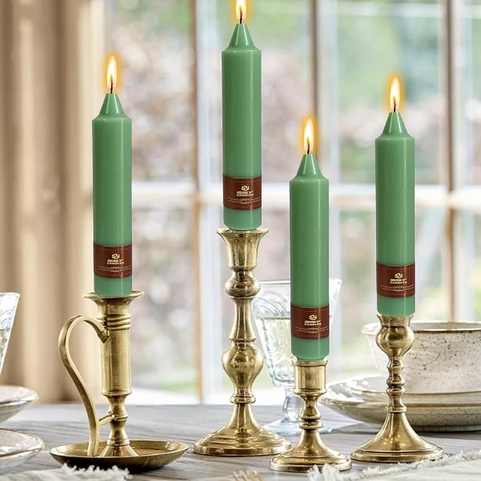 Sage Green Short Taper Candle 7 Inch Candlesticks Unscented Dripless Tapered Candle Set for Home Decor Wedding Party Dinner Candles, 4 Pack
