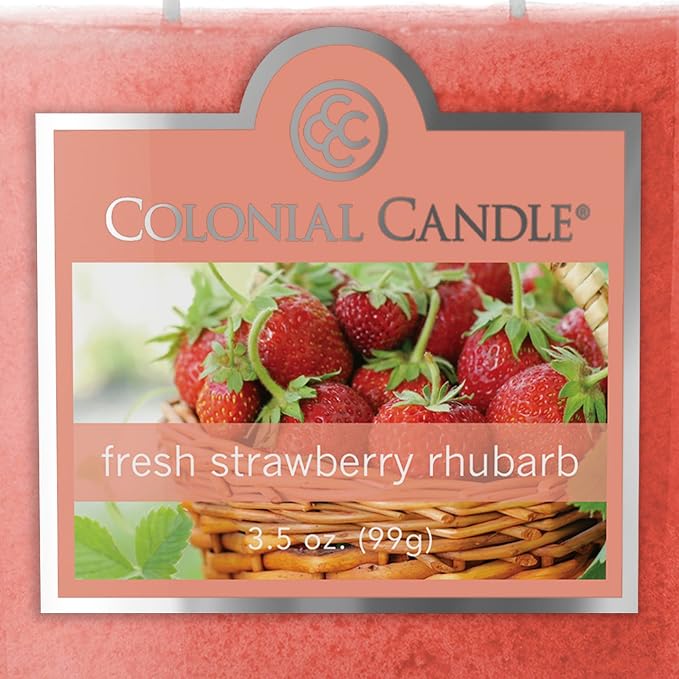 Colonial Candle Fresh Strawberry Rhubarb Scented Jar Candle, 2 Wick, 3.5 oz, Mottled Wax Candle