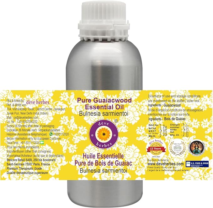 Deve Herbes Pure Guaiacwood Essential Oil (Bulnesia sarmientoi) Steam Distilled 1250ml (42 oz)