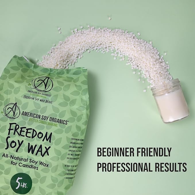 American Soy Organics Freedom Soy Wax Beads for Candle Making - Natural Candle Making Supplies - Paraffin-Free, Beeswax-Free Candle Wax for Container Candles, Tealights and Wax Melts, 5 lbs