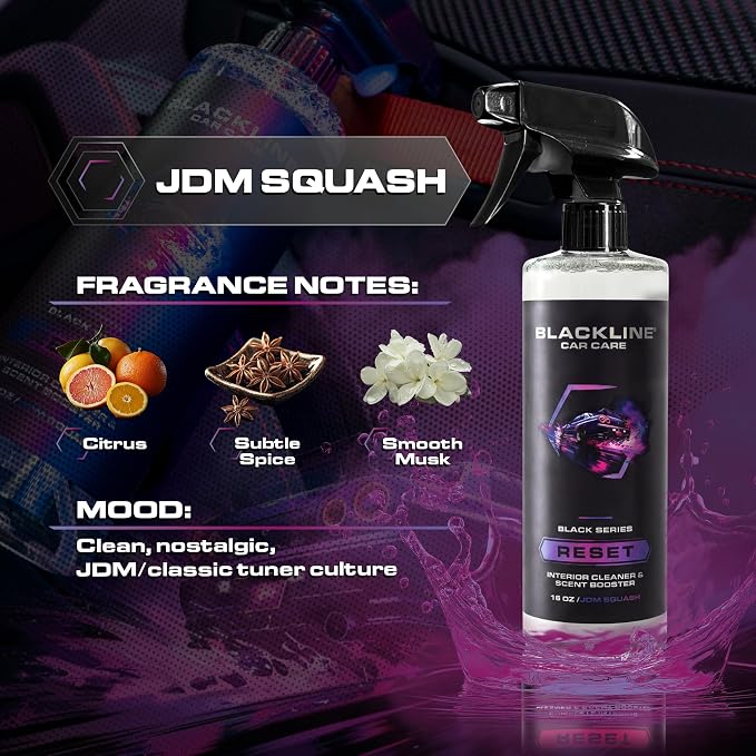 Blackline Luxury Scented Leather Interior Car Cleaner Reset Deep Cleans & Deodorizes All Surfaces, pH-Neutral High-Foam Formula, Long-Lasting Premium Fragrance and Deodorization for Car - JDM Squash